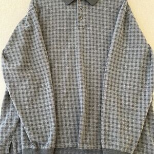 Eddie Bauer Mens Polo Sweater Black/Gray  Long Sleeve Pullover Size L  Cotton